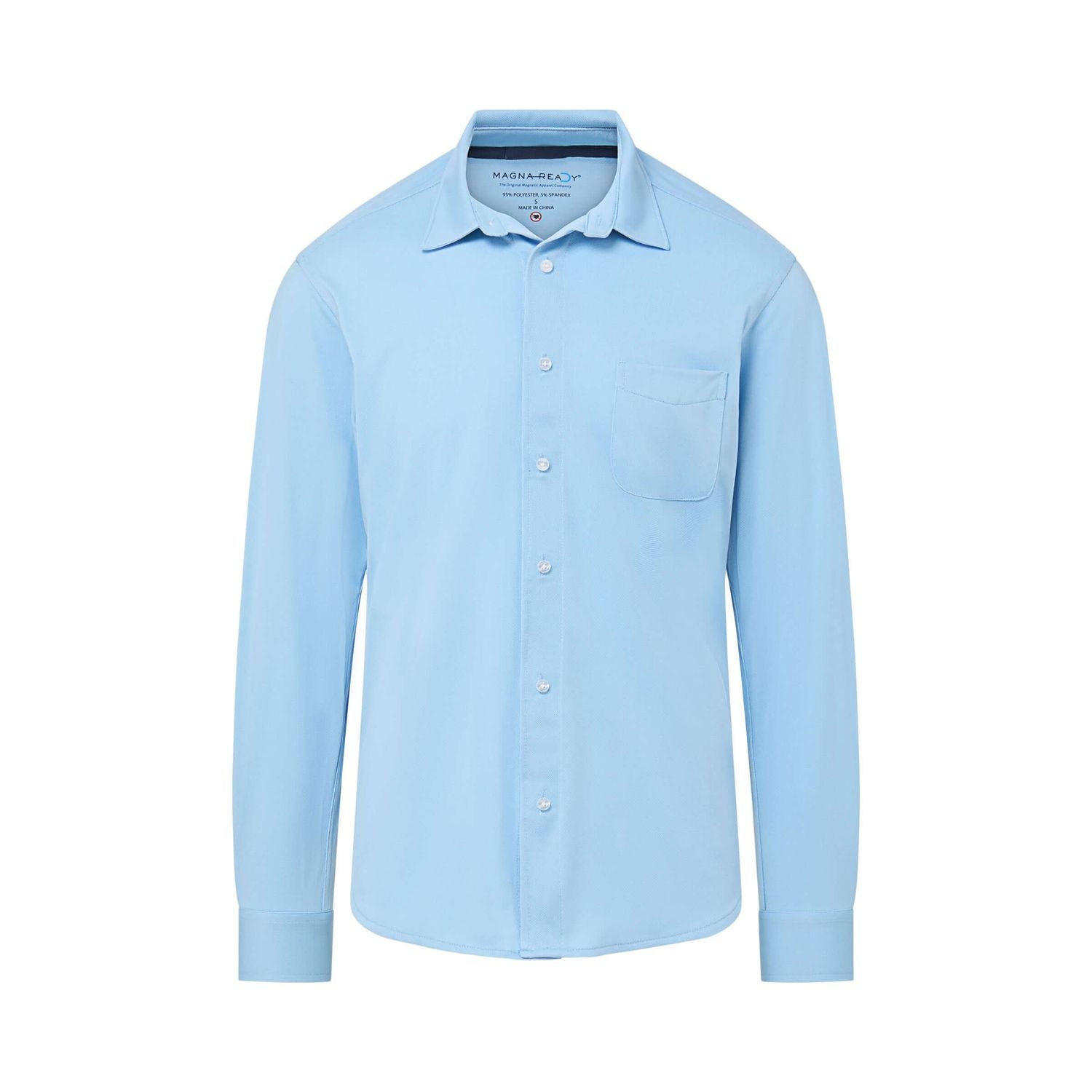 MagnaReady Carolina Blue Magnetic Front Long Sleeve Cooling Adaptive Shirt with Pocket