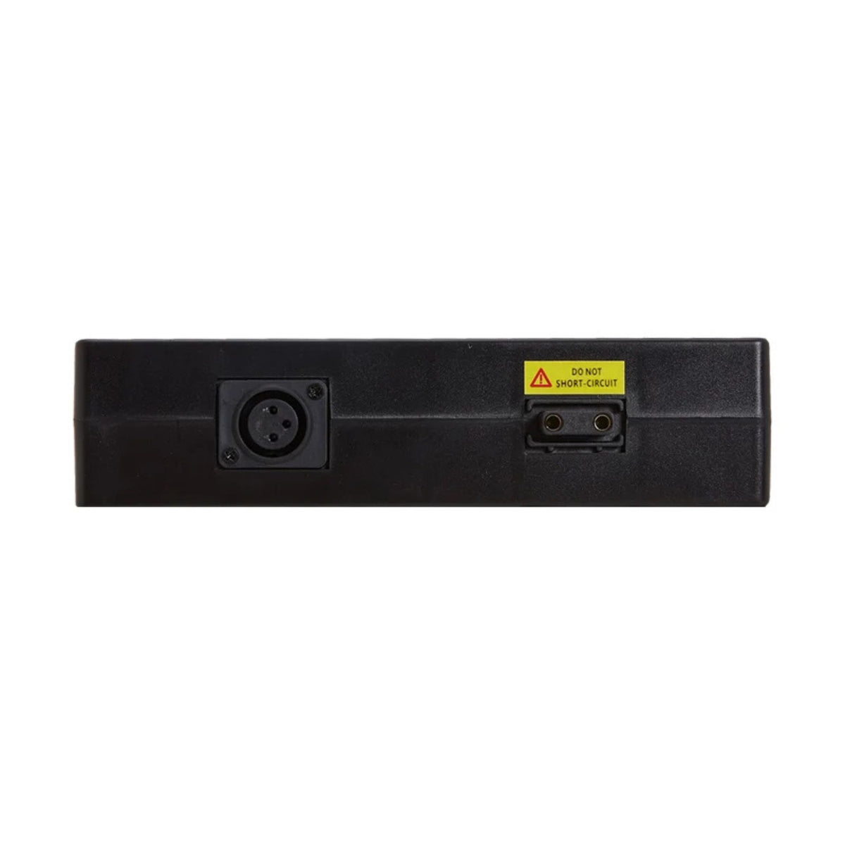 OAS Air Pro 2027 Extend battery end view showing the 3-pin charging port and power contacts with do-not-short-circuit warning