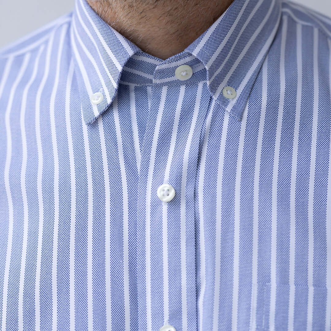 Stretch Long Sleeve Blue Stripe Button-Down Collar with Magnetic Closures