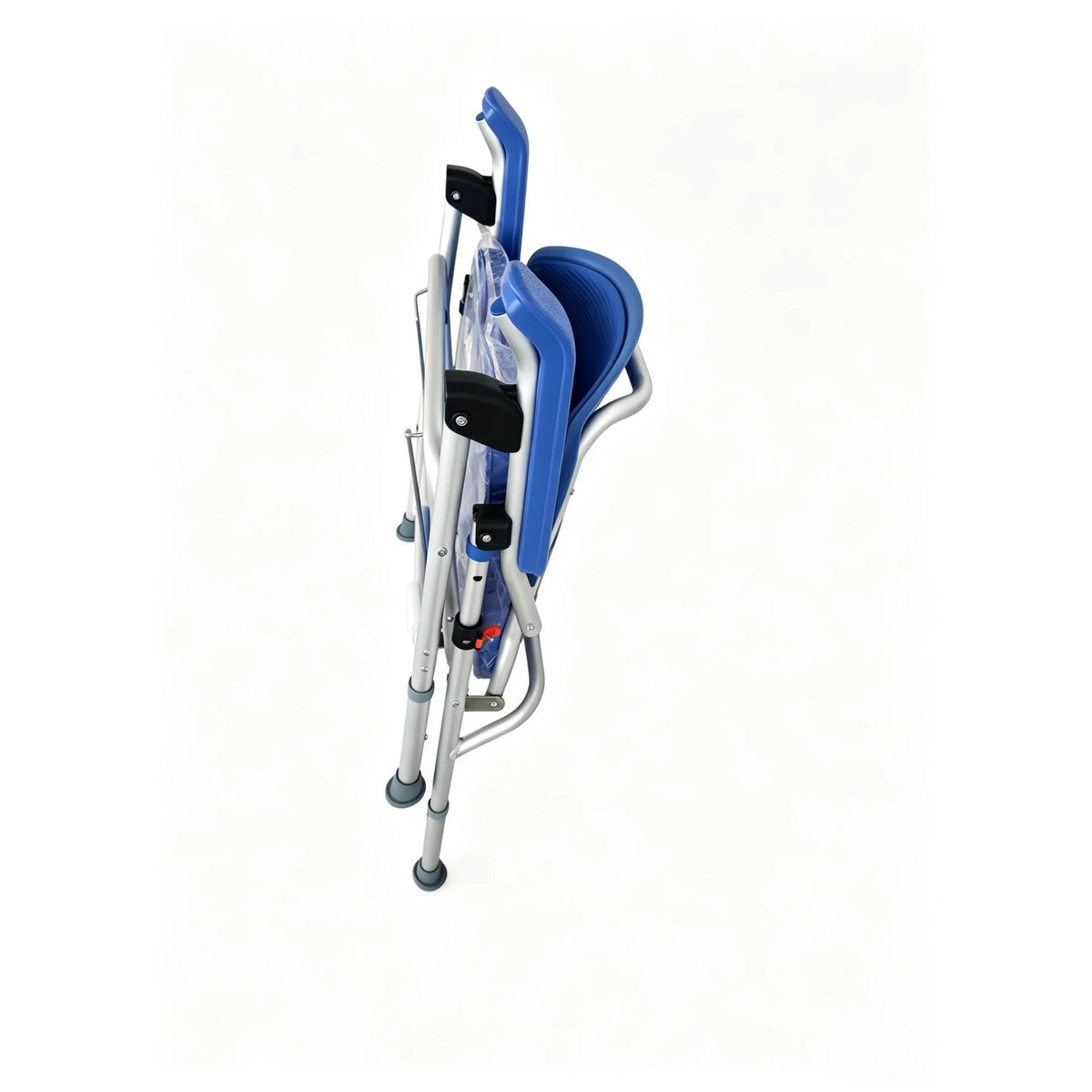 Side profile of the folded UltraCommode showing how thin the chair becomes for storage and travel