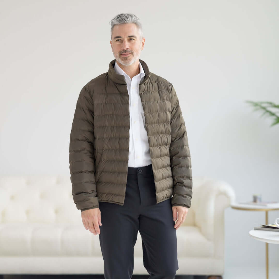 Weatherproof x MagnaReady Magnetic Front Water-Resistant Puffer Jacket in Olive