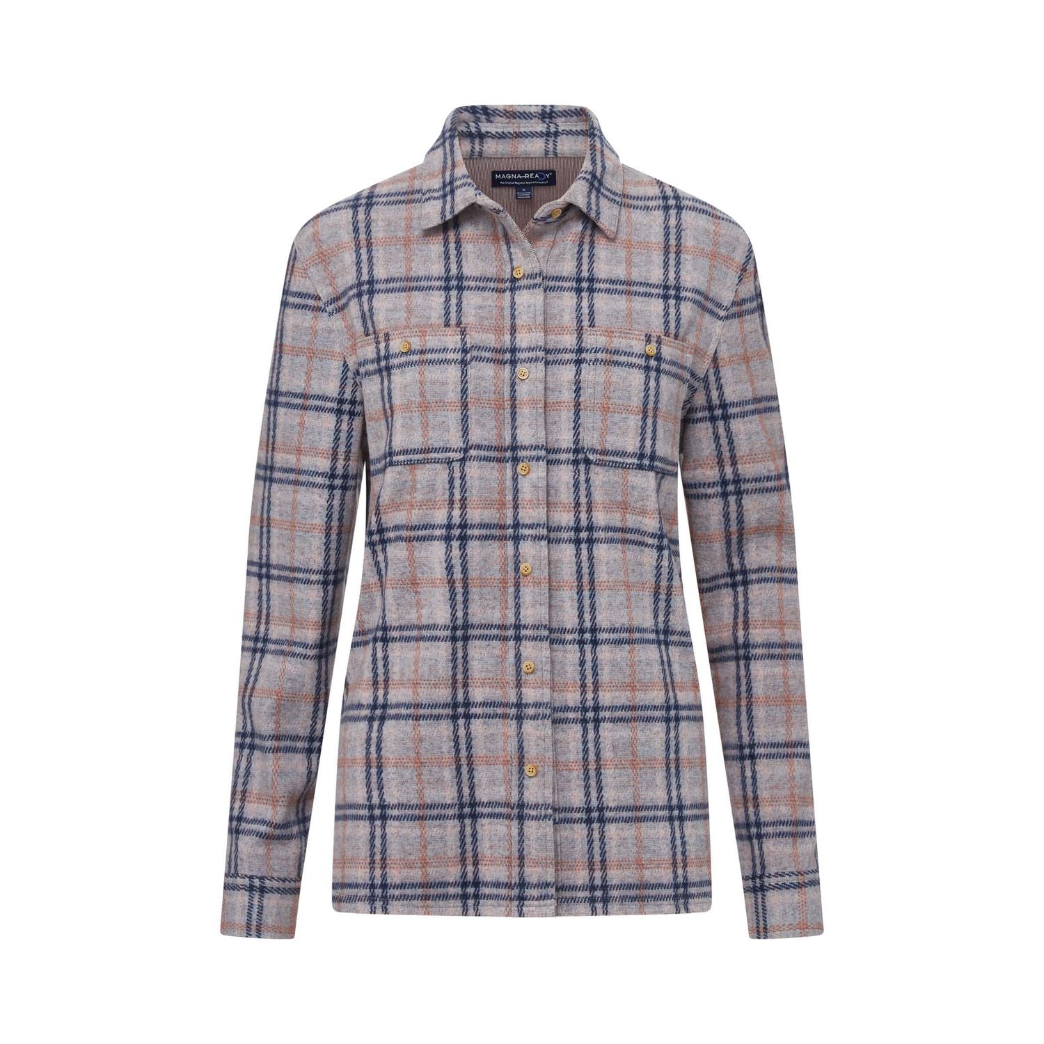 Women’s Adaptive Navy and Grey Flannel Shirt with Magnetic Closures