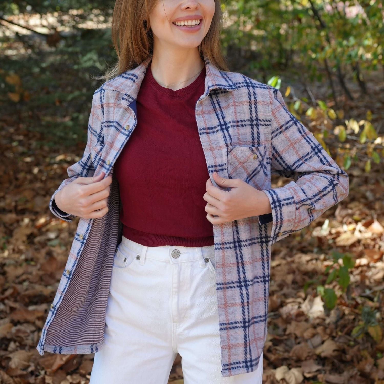 Women’s Adaptive Navy and Grey Flannel Shirt with Magnetic Closures