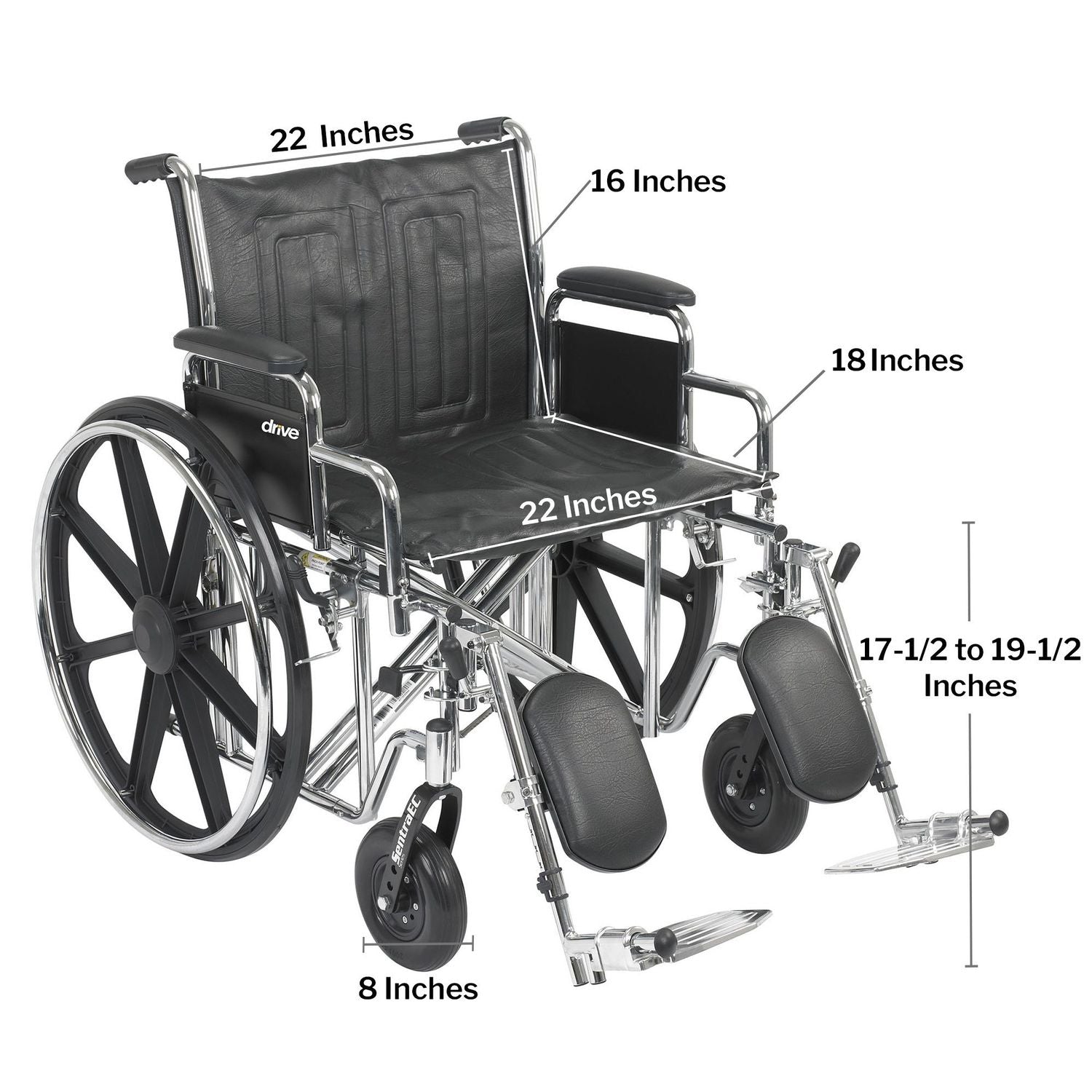 Bariatric Wheelchair McKesson Dual Axle Desk Length Arm Swing-Away Elevating Legrest 450 lbs. Weight Capacity