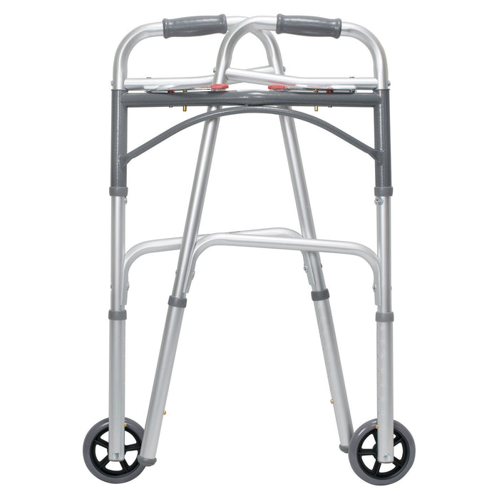 Dual Release Folding Walker with Wheels Adjustable Height