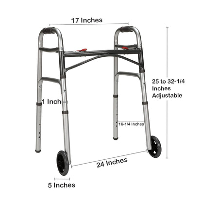 Junior Dual Release Folding Walker with Wheels Adjustable Height