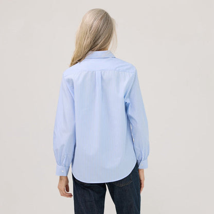 Women’s Magnetic Closure Classic Blue and White Stripe Blouse