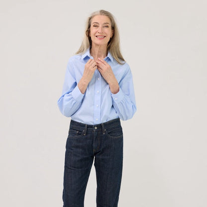 Women’s Magnetic Closure Classic Blue and White Stripe Blouse