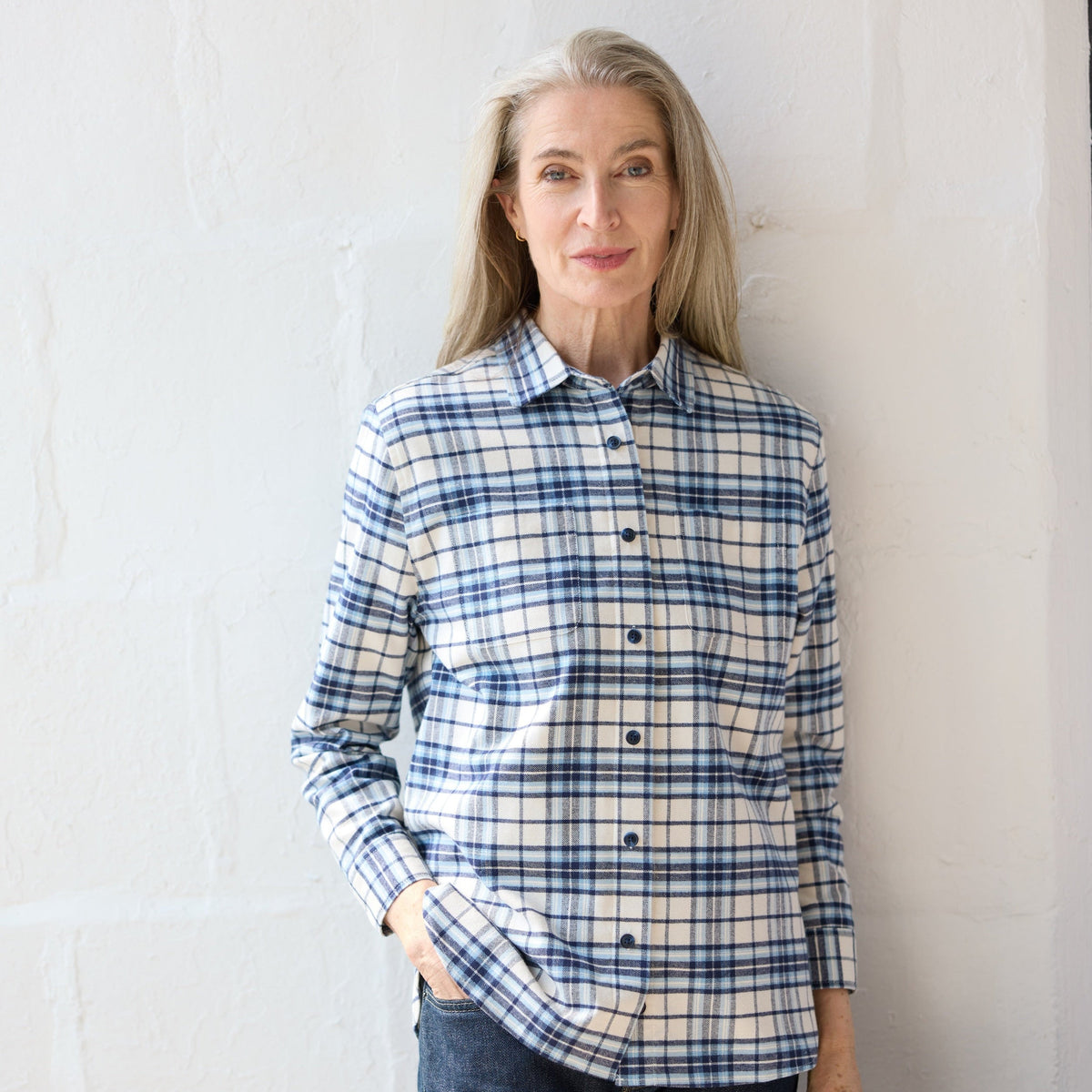 Women’s Adaptive Navy  Flannel Shirt with Magnetic Closures