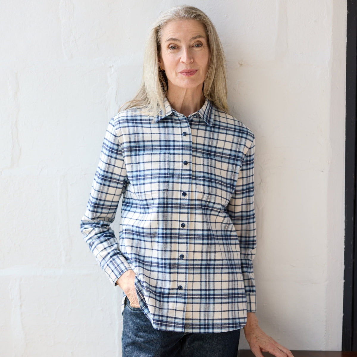 Women’s Adaptive Navy  Flannel Shirt with Magnetic Closures
