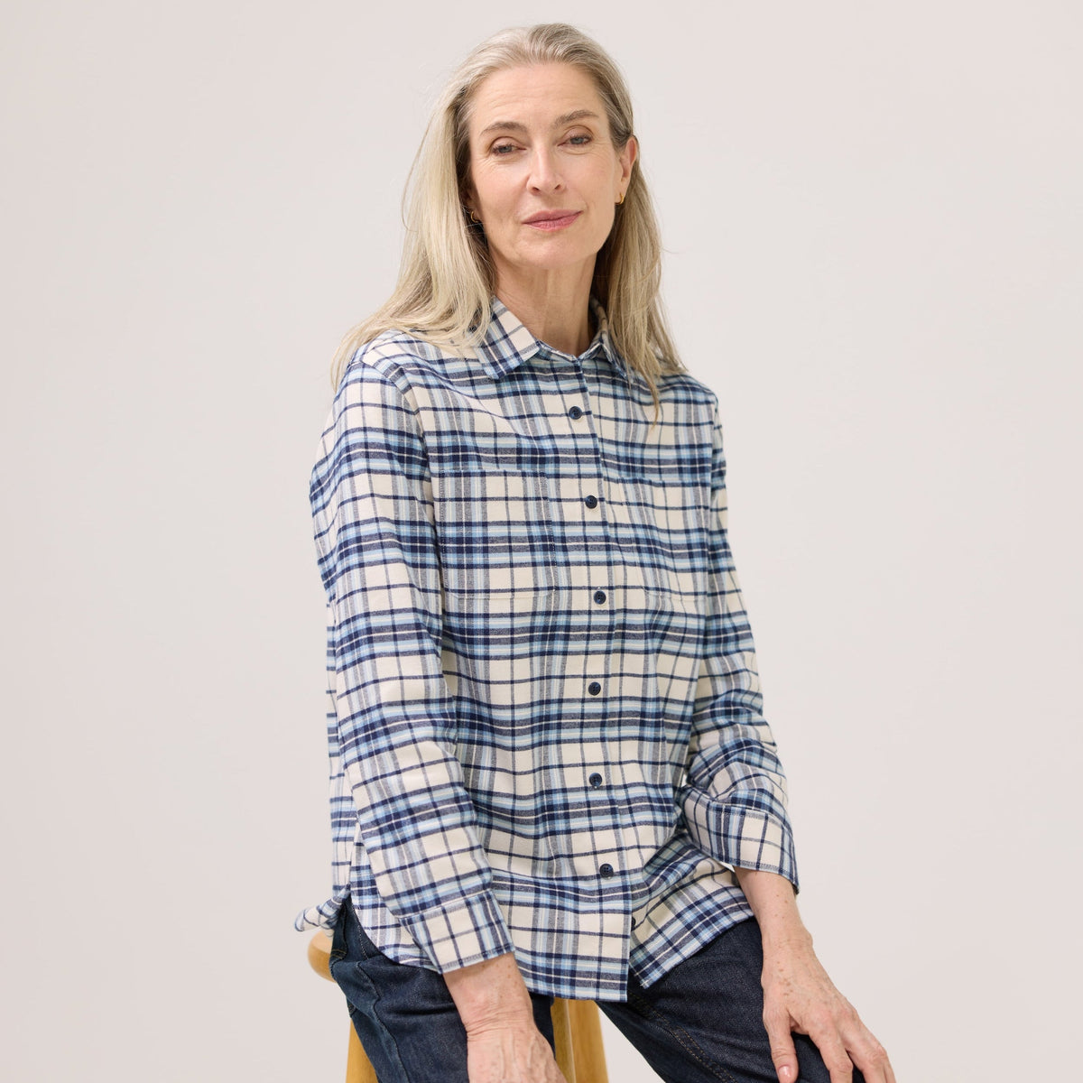Women’s Adaptive Navy  Flannel Shirt with Magnetic Closures