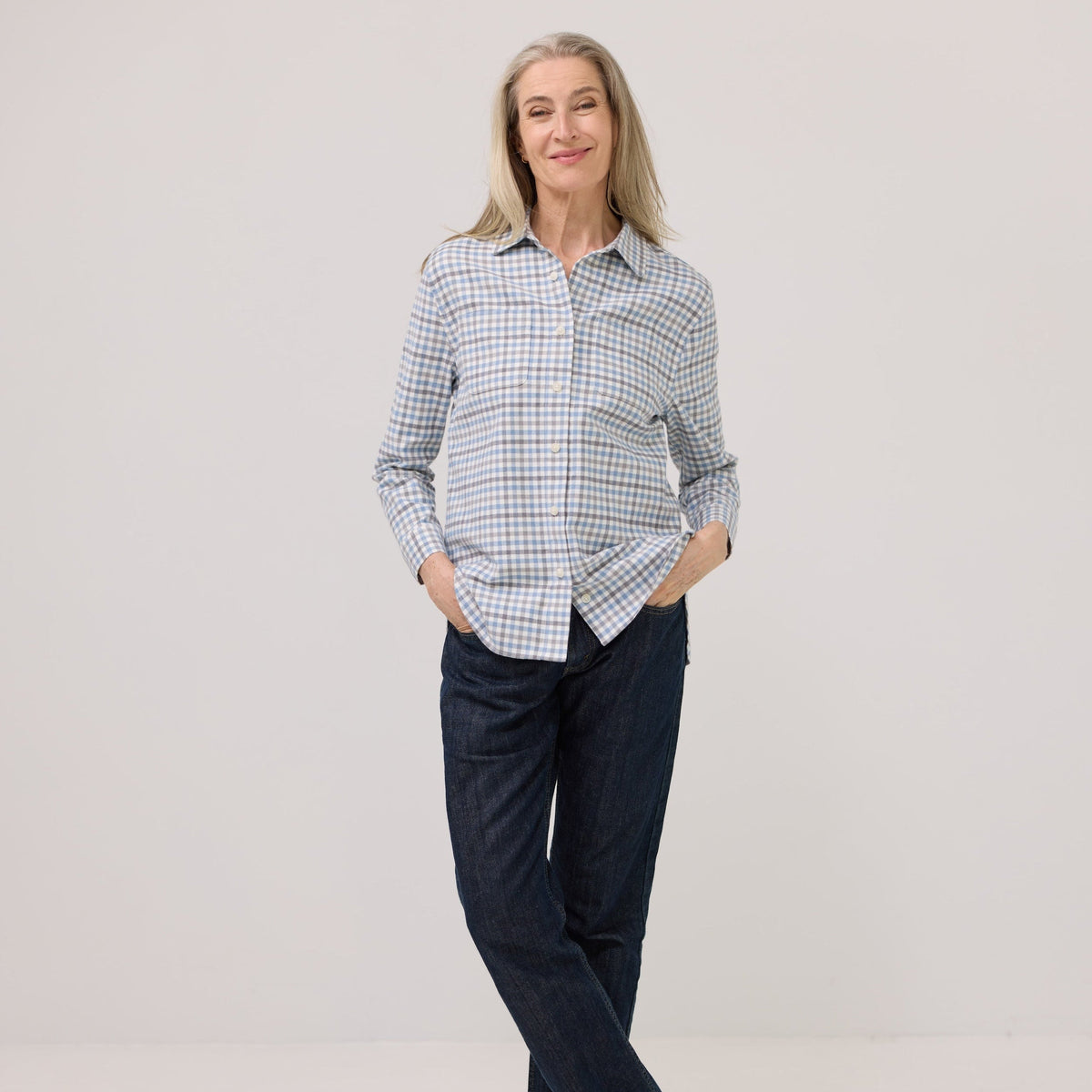 Women’s Adaptive Blue Grey Check Flannel Shirt with Magnetic Closures