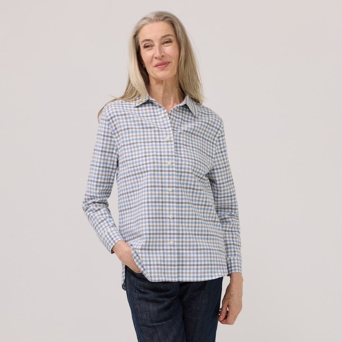 Women’s Adaptive Blue Grey Check Flannel Shirt with Magnetic Closures