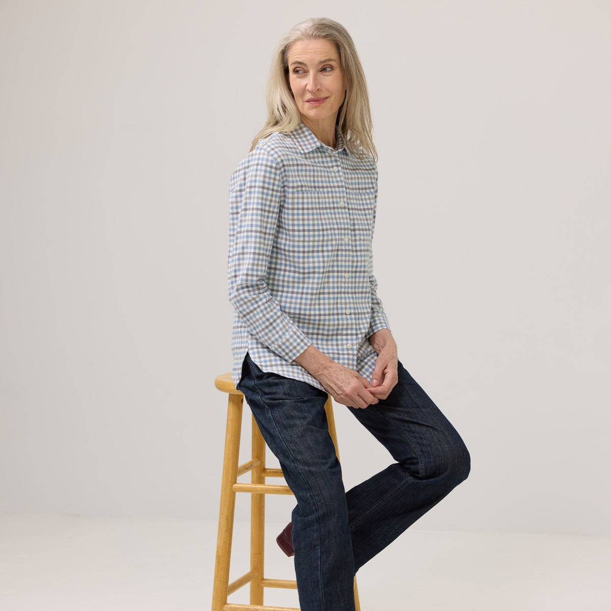 Women’s Adaptive Blue Grey Check Flannel Shirt with Magnetic Closures
