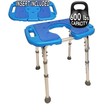 Atlas Deluxe Bariatric Shower/Bath Bench – 600 lb Capacity Padded Seat with Cutout