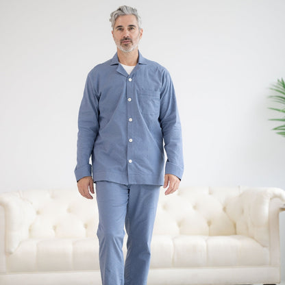 Long Sleeve Blue Brushed Flannel Pajama Top with Magnetic Closures