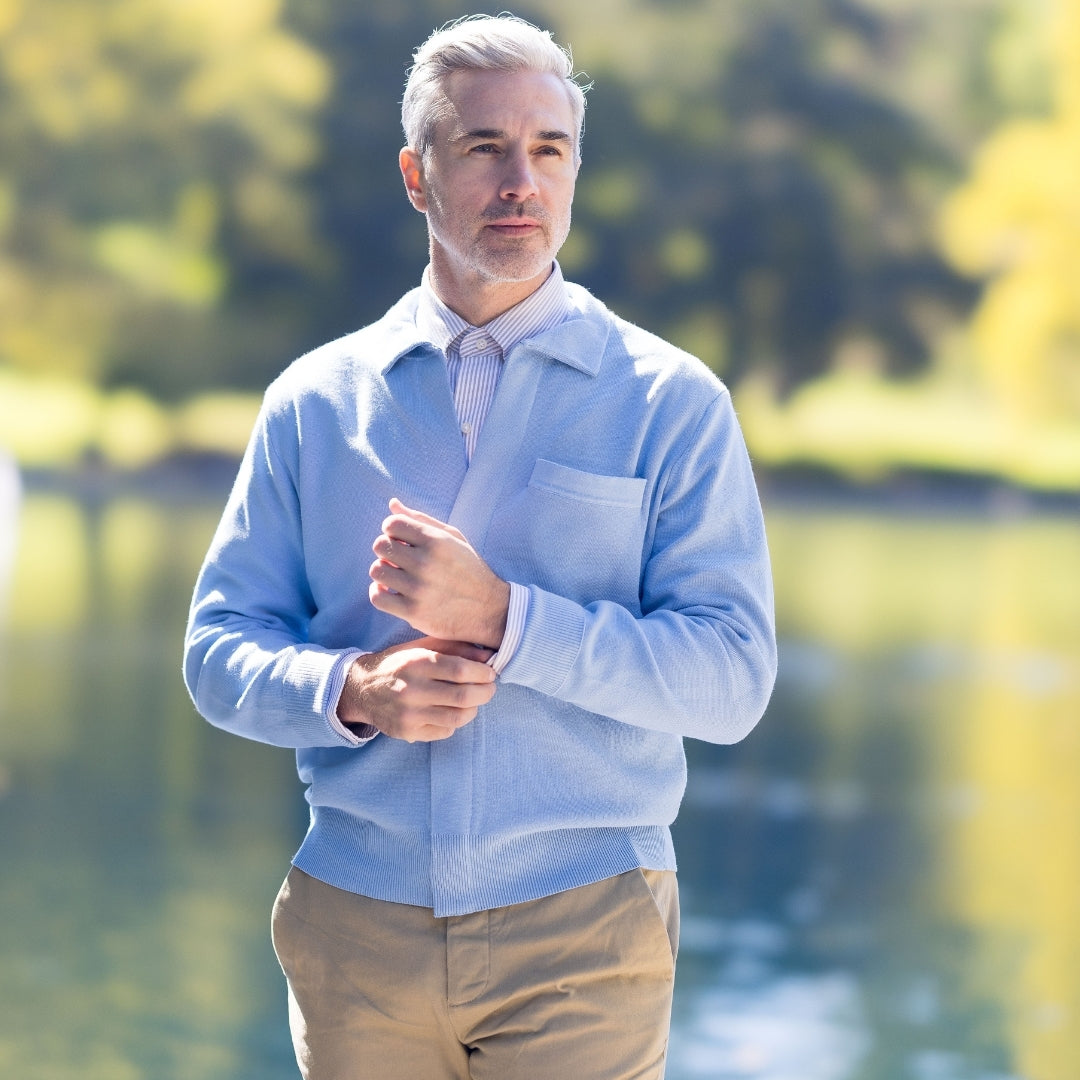 Classic Blue Adaptive Sweater with Magnetic Front Closure with Pocket