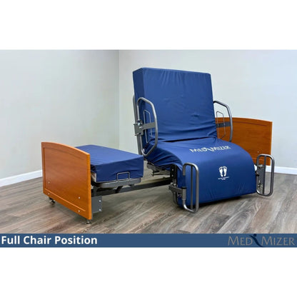 Med-Mizer ActiveCare rotating bed fully rotated into the full chair position with side rails