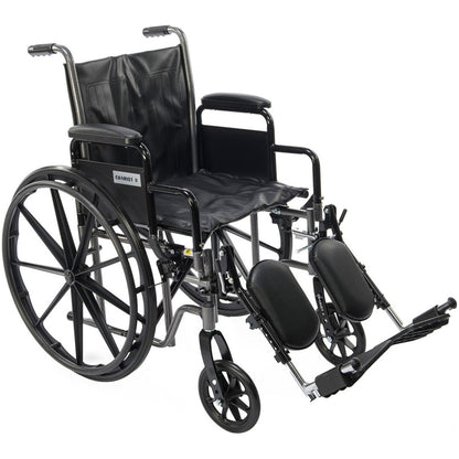 Chariot II heavy-duty bariatric wheelchair with elevating leg rests, reinforced steel frame, padded desk arms, and high-capacity mobility support for daily bariatric wheelchair use.