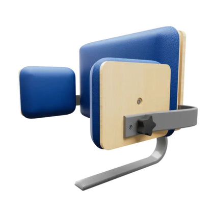 Side view of the Circle Specialty Axis back support with laterals showing the back pad, lateral, and mounting bracket