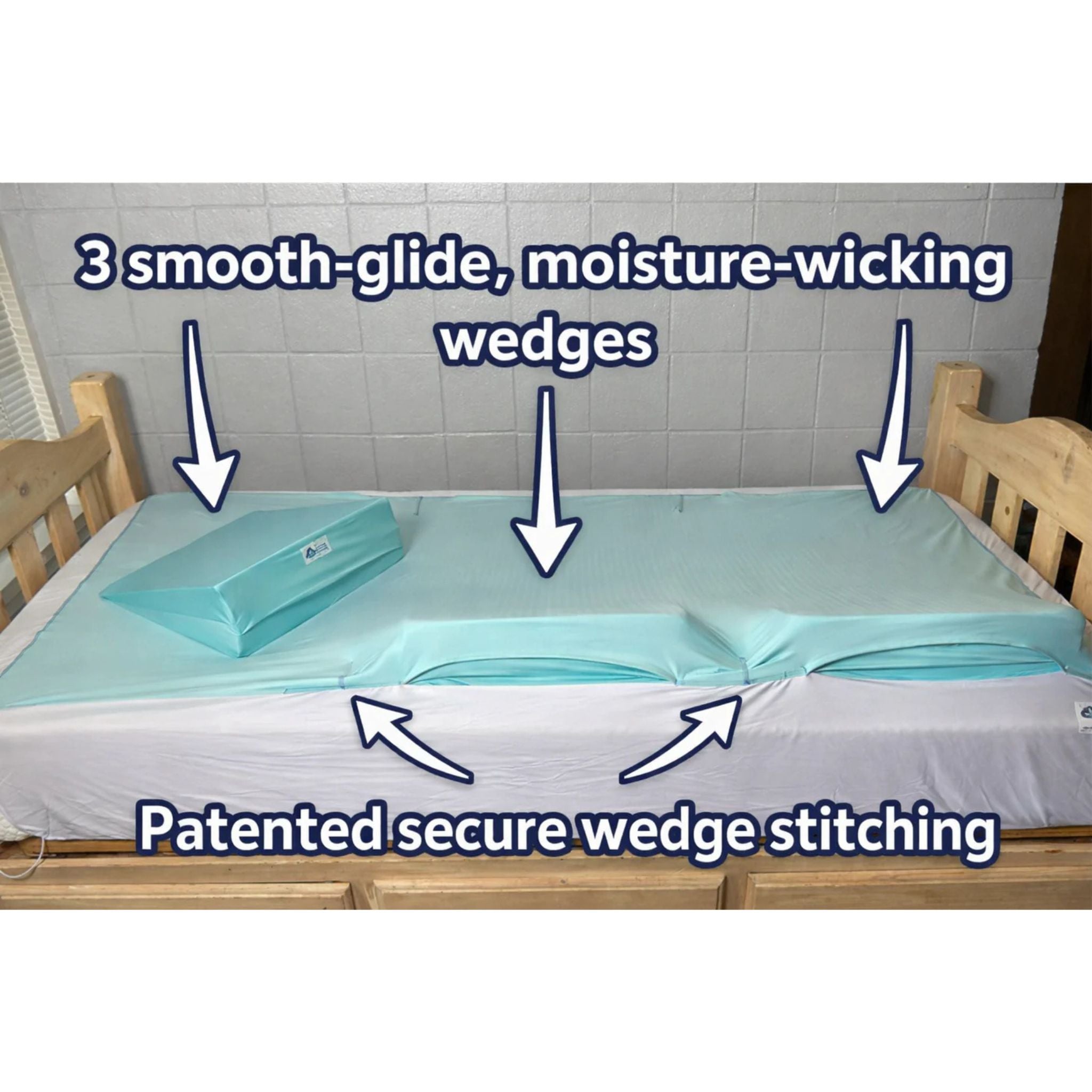 Side profile of the Cloud 9 Care sheet system showing securely positioned foam wedges