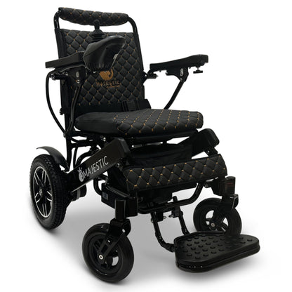 ComfyGO MAJESTIC IQ-8000 lightweight folding electric wheelchair with luxury quilted black seating and portable power mobility design