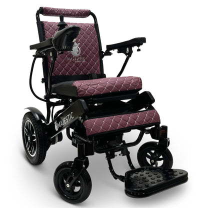 Purple ComfyGO MAJESTIC IQ-8000 folding electric wheelchair with joystick control and premium quilted seating