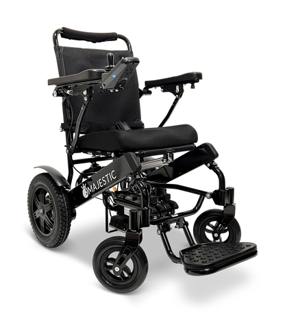 ComfyGO Majestic IQ-9000 folding electric wheelchair in standard black mesh upholstery with black frame