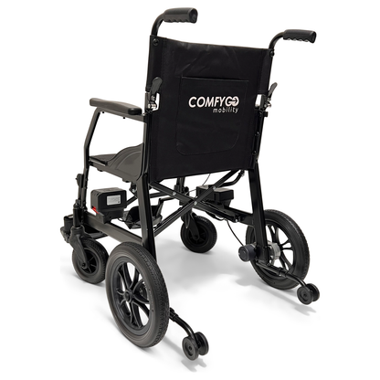 Ultra lightweight folding electric wheelchair with large wheels, portable mobility aid