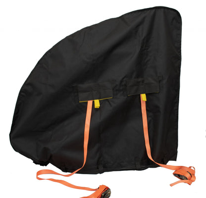 Diestco 3-slot power wheelchair cover laid flat showing the slot closures and orange tie-down straps