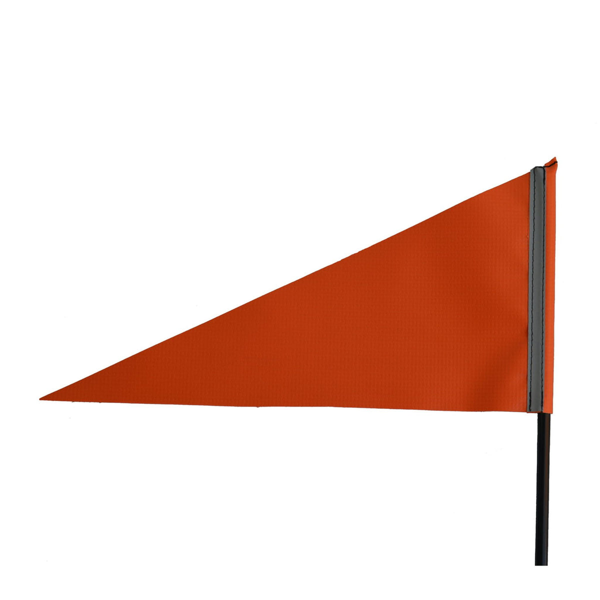 Close-up of the Diestco Folding Safety Flag, an orange triangular pennant with a reflective strip on a black pole.