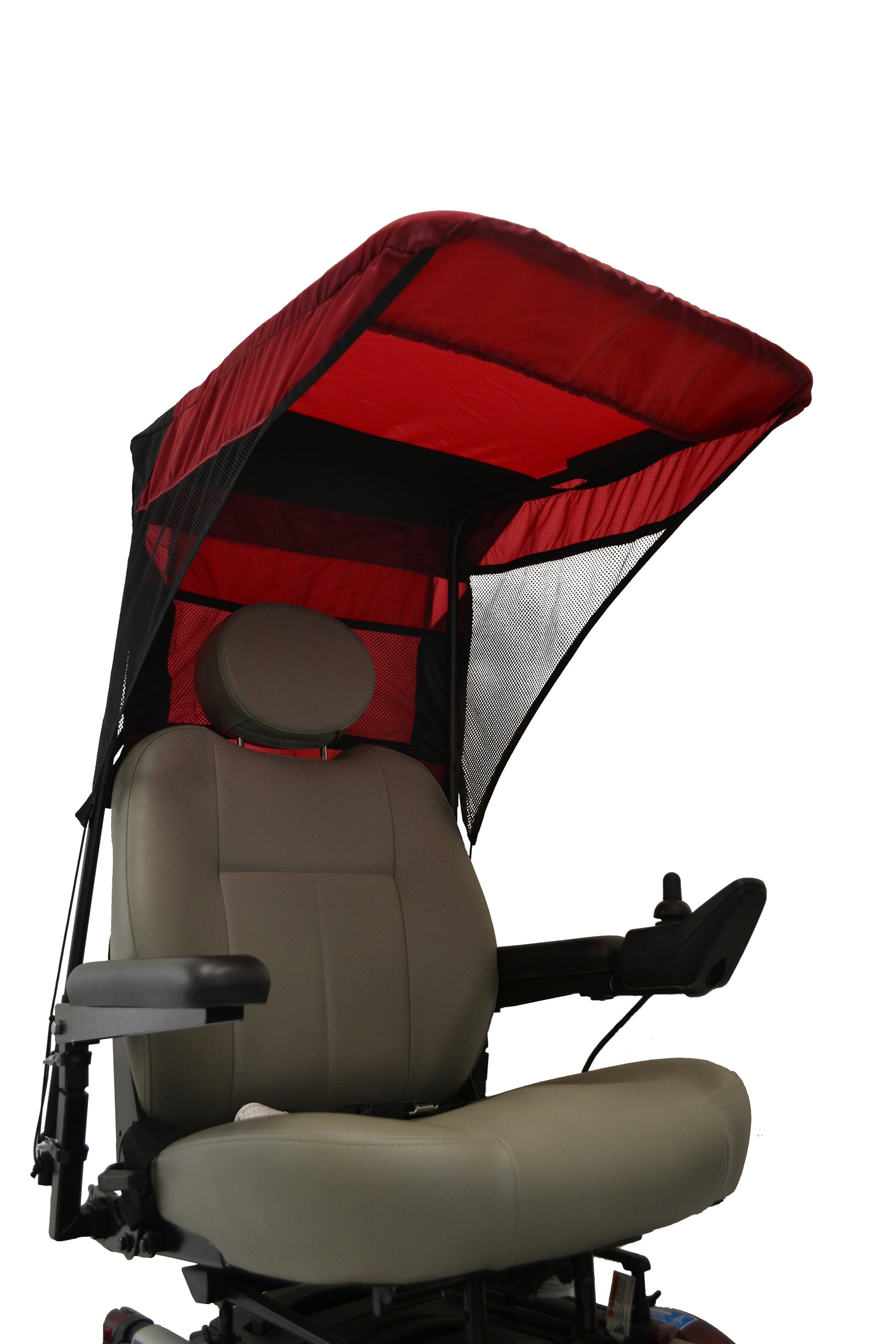 Rear close-up of the Diestco vented WeatherBreaker canopy in red showing the rear mesh panels and cover