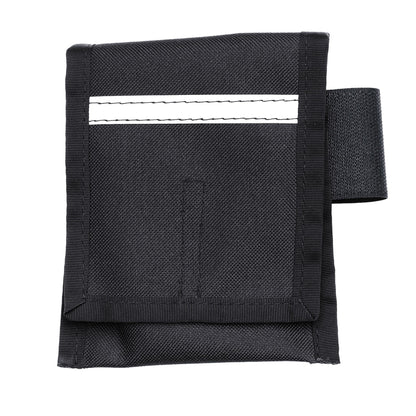 Diestco Cell Phone Holder for vertical tubing, front view showing the closed flap, reflective strip, and top mounting strap