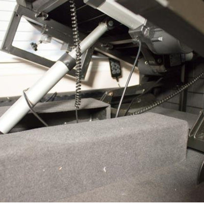 Close-up underside view of the ENVYY Sleep-to-Stand adjustable bed by Platinum Health showing the reinforced steel frame, electric lift actuators, and powered positioning system engineered for smooth transitions and long-term durability.