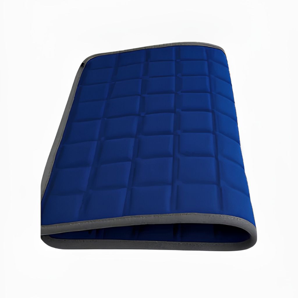 Blue Ease Cushion cooling gel insert flexed to show its soft, flexible, low-profile gel construction