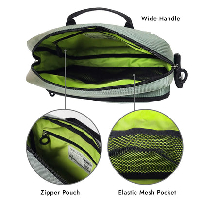 FEELDOM MODU-Satchel interior featuring bright contrast lining, zipper compartment, mesh pocket, and wide-access opening