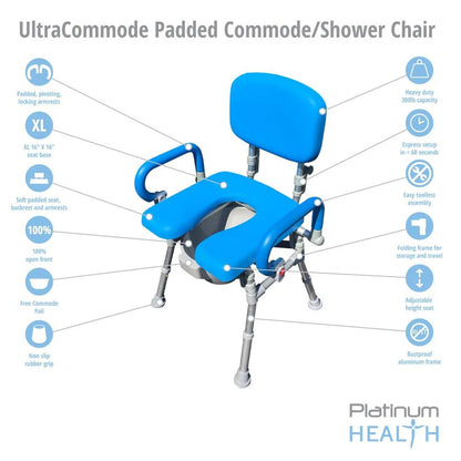 UltraCommode™ Foldable Shower Commode Chair – Portable 3-in-1 Design with Padded Seat