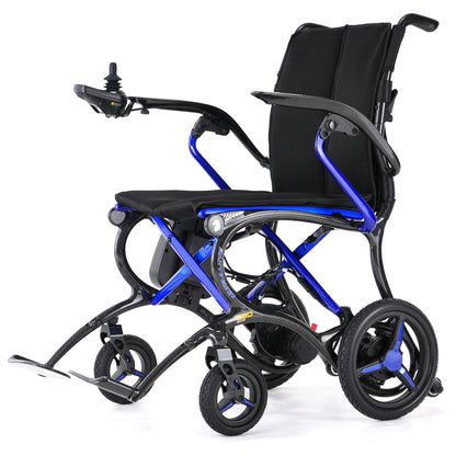 Forcemech G20 PRO carbon fiber folding electric wheelchair with joystick controller and blue frame accents