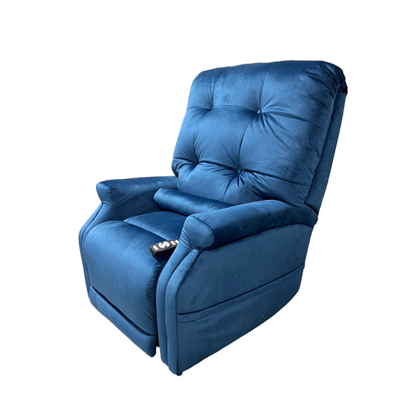 Journey Perfect Sleep Chair 2-Zone Microlux microfiber lift recliner in blue with soft fabric and power controls