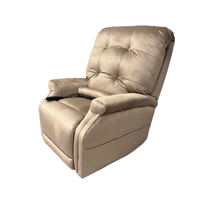 Journey Perfect Sleep Chair 2-Zone Microlux microfiber lift recliner in tan with plush seating and ergonomic support