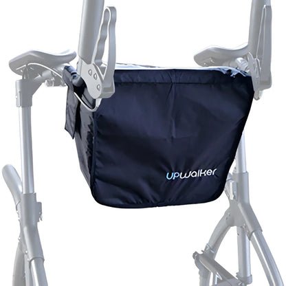 Journey UPWalker Personal Item Bag mounted on an upright walker featuring secure storage for phones, wallets, keys, and daily essentials