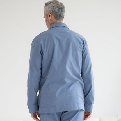 Long Sleeve Blue Brushed Flannel Pajama Top with Magnetic Closures