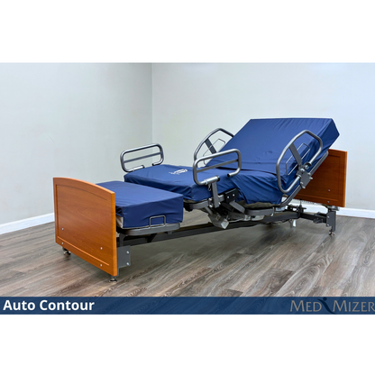 Med-Mizer ActiveCare Fixed rotating bed in auto contour position with head and knee raised and blue mattress