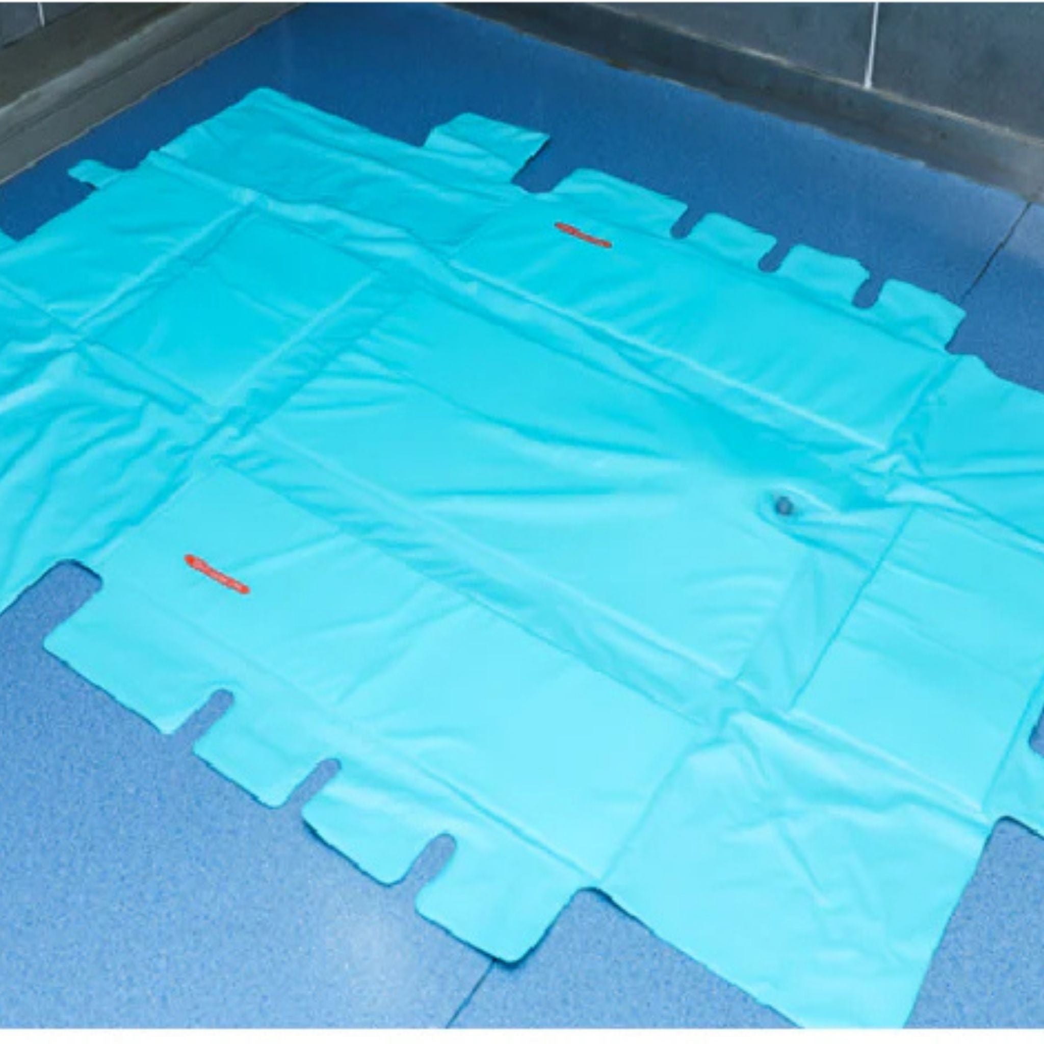 Waterproof bathing liner spread flat for installation on Morgan AH Medical trolley