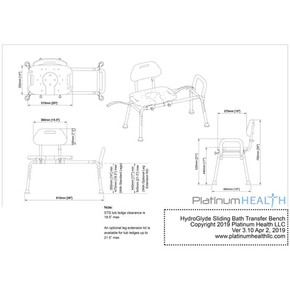 HydroGlyde Premium Sliding Bath Transfer Bench with Cutout