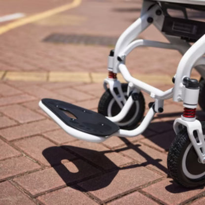 OAS Air Pro electric wheelchair flip-up footplate for easier transfers and compact folding