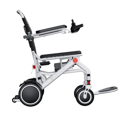 Side view of the OAS Air Pro lightweight aluminum folding electric wheelchair frame
