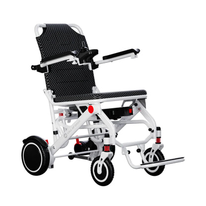 OAS Air Pro lightweight foldable electric wheelchair in ivory featuring compact travel-ready folding design