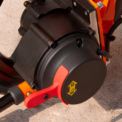 Close-up of the OAS Air Ultra brushless motor with the red lever to switch between electric drive and manual push