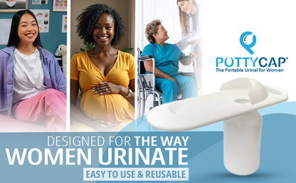 Pregnant woman using PottyCap to reduce nighttime bathroom trips and improve bedside convenience.